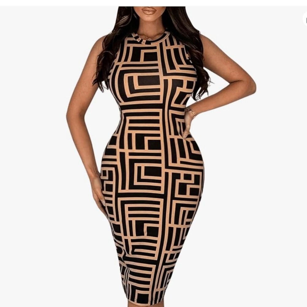 Elegant Geo Print Bodycon Tank Dress